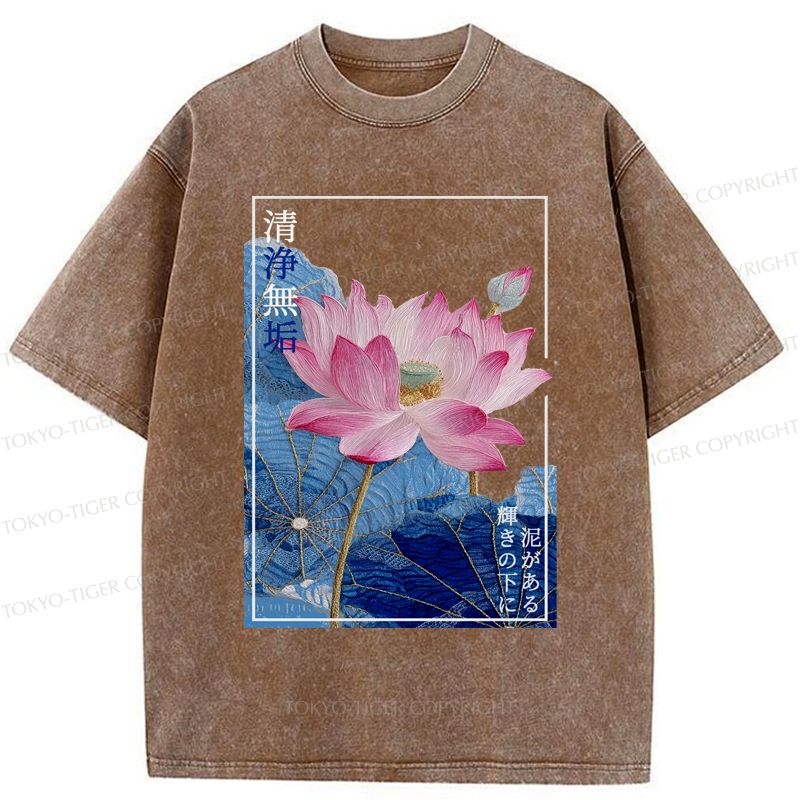 Ukiyo-e Lotus Washed T-Shirt for Summer