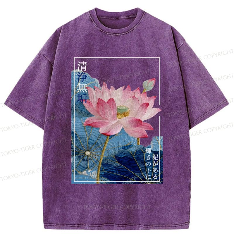 Ukiyo-e Lotus Washed T-Shirt for Summer