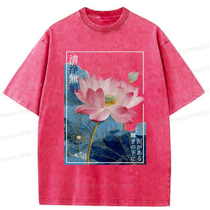 Ukiyo-e Lotus Washed T-Shirt for Summer