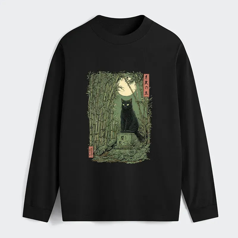 Kyoto-Lion Black Cat In The Bamboo Forest Classic Long Sleeve T-Shirt