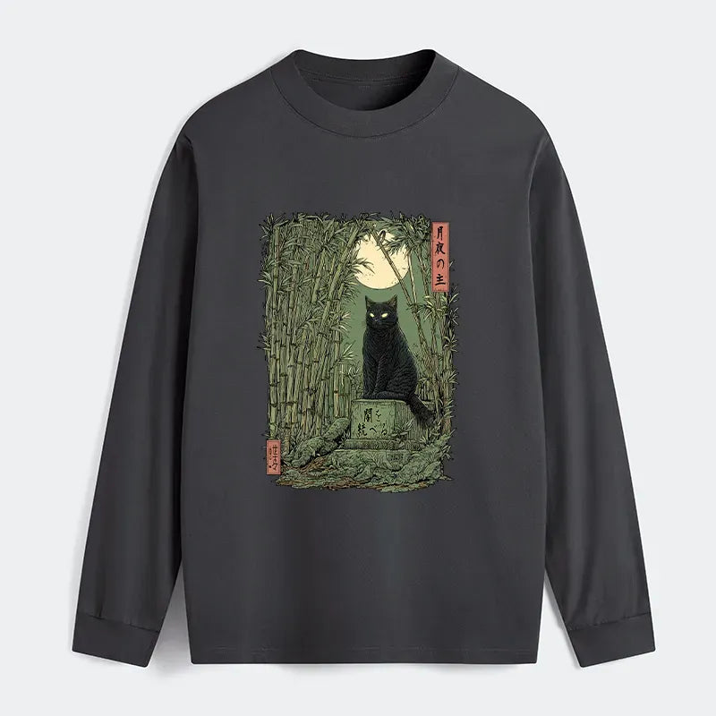 Black Cat Bamboo Forest Vintage Long Sleeve
