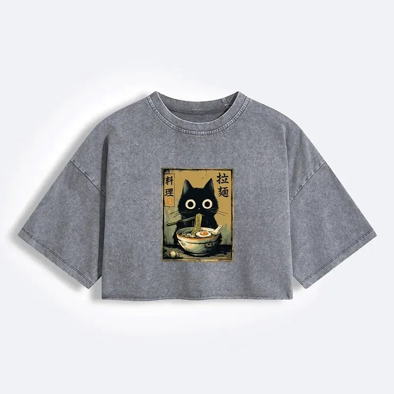 Trendy Black Cat Ramen Shirt for Summer
