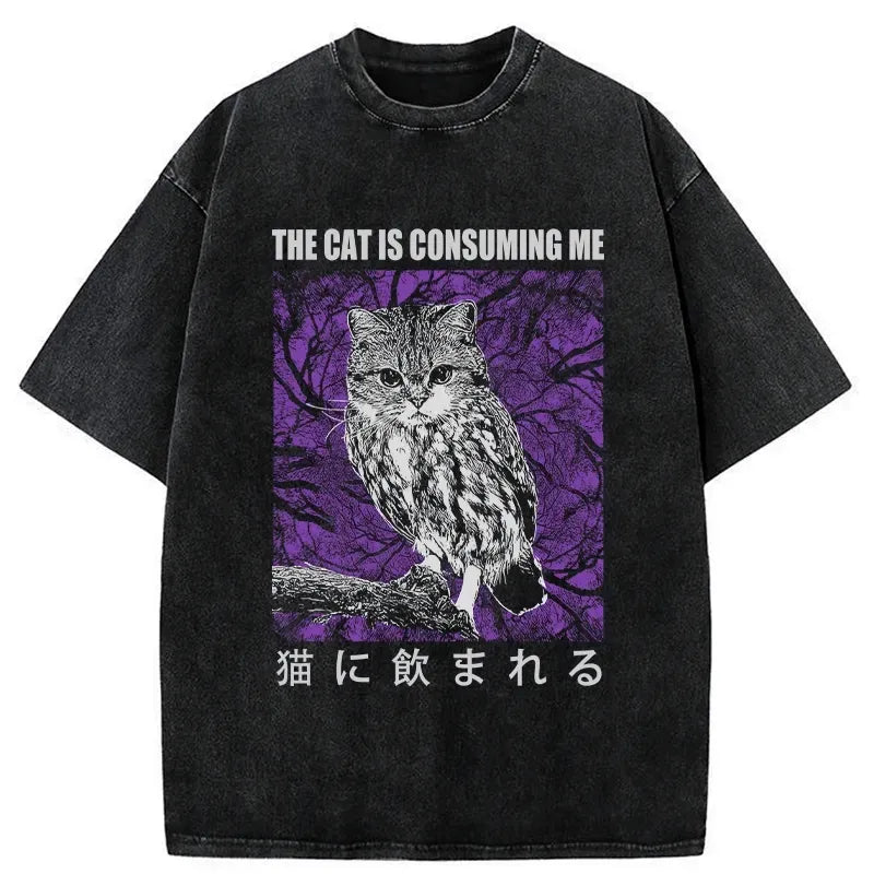 Kyoto-Lion The Cat Is Consuming Me Washed T-Shirt