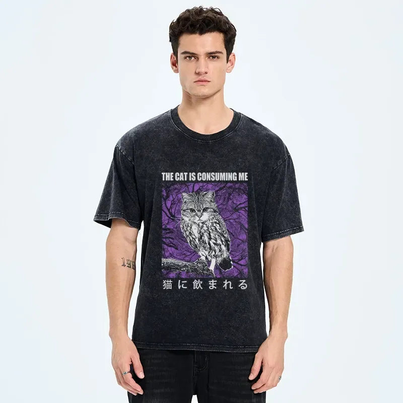 japanese cat t-shirt for streetwear