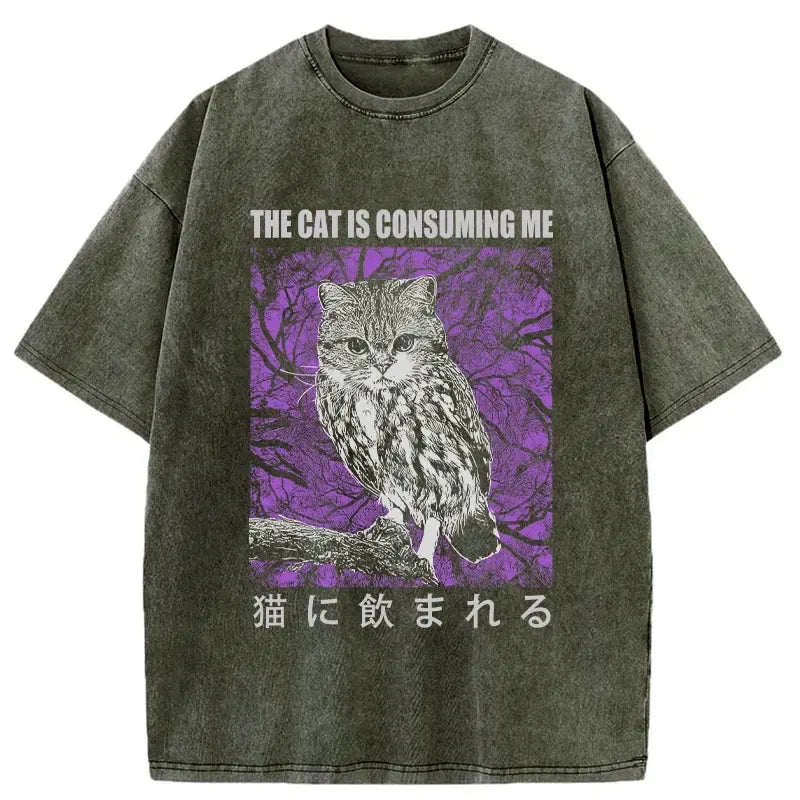 Kyoto-Lion The Cat Is Consuming Me Washed T-Shirt