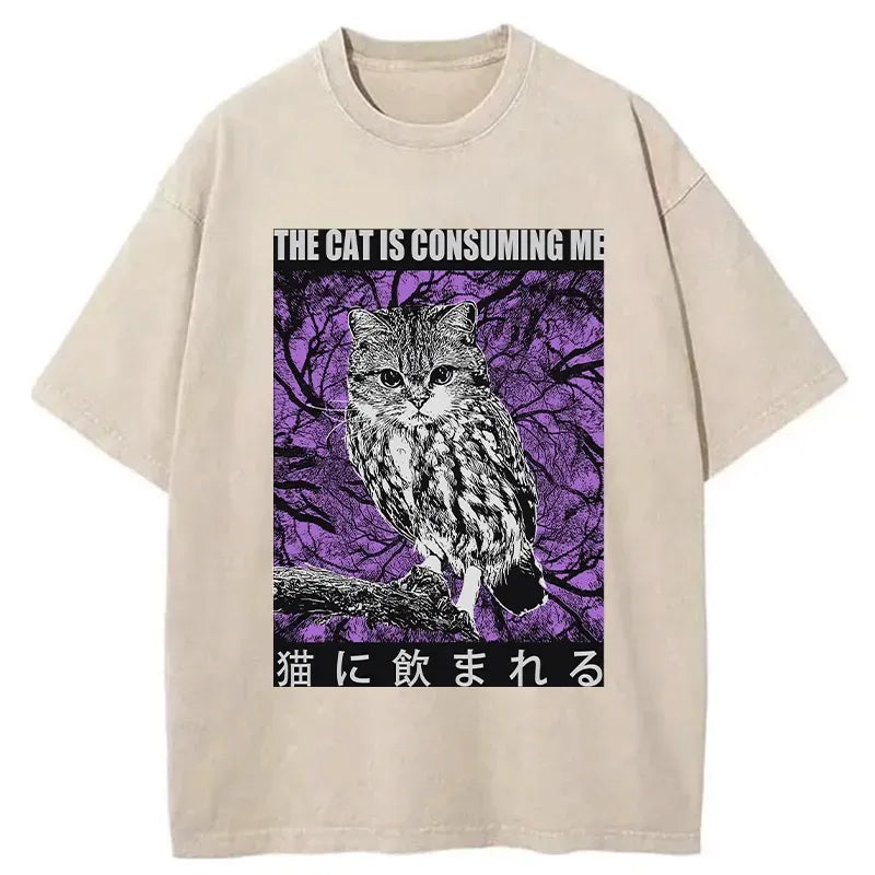 Kyoto-Lion The Cat Is Consuming Me Washed T-Shirt