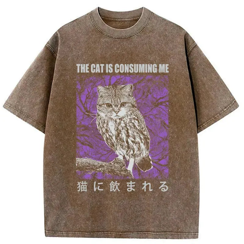 Kyoto-Lion The Cat Is Consuming Me Washed T-Shirt