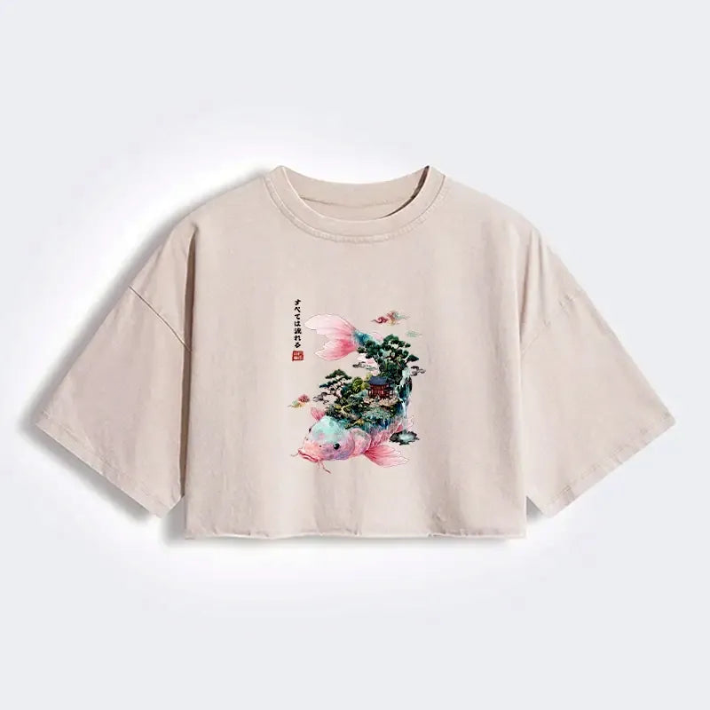 Japanese Koi Women's Washed Crop T-Shirt