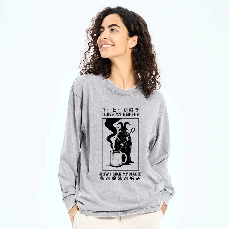 Kyoto-Lion I Like My Coffee Washed Long Sleeve T-Shirt