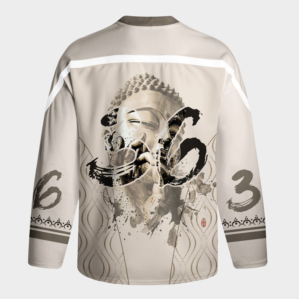 Kyoto-Lion Funny Zen Oriental Ink Art Long-Sleeve Hockey Jersey