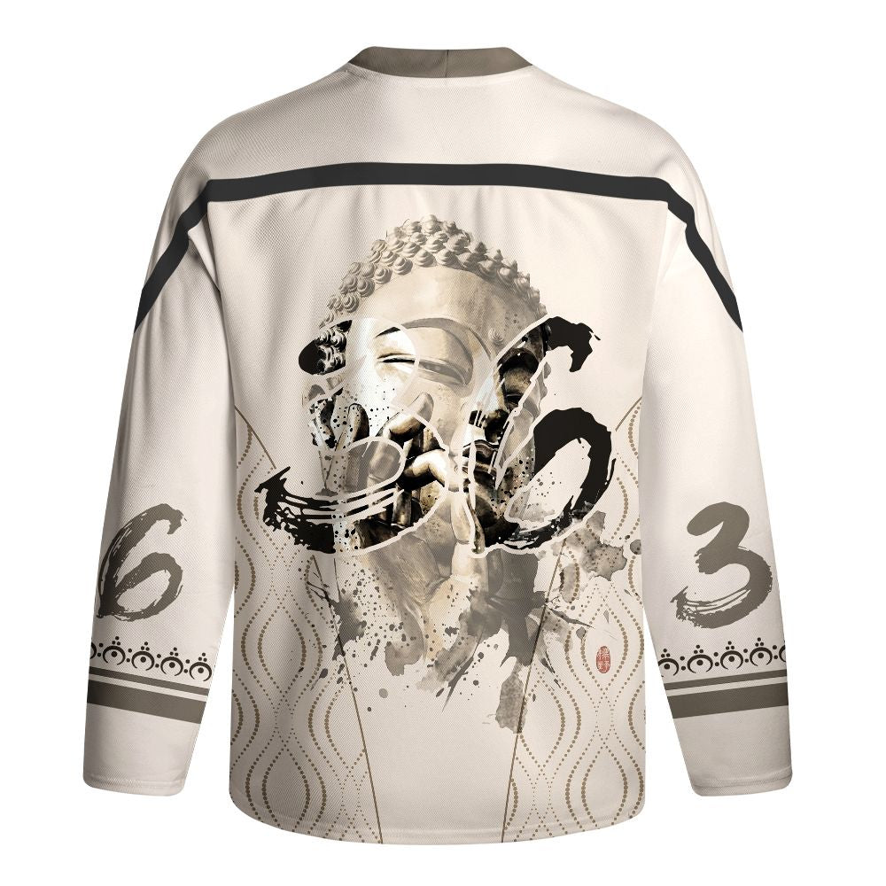 Kyoto-Lion Funny Zen Oriental Ink Art Long-Sleeve Hockey Jersey