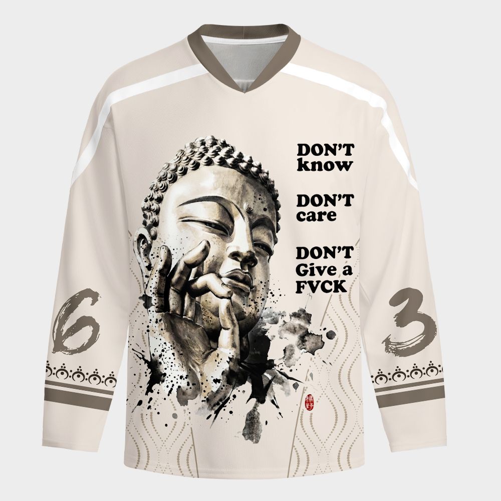 Kyoto-Lion Funny Zen Oriental Ink Art Long-Sleeve Hockey Jersey