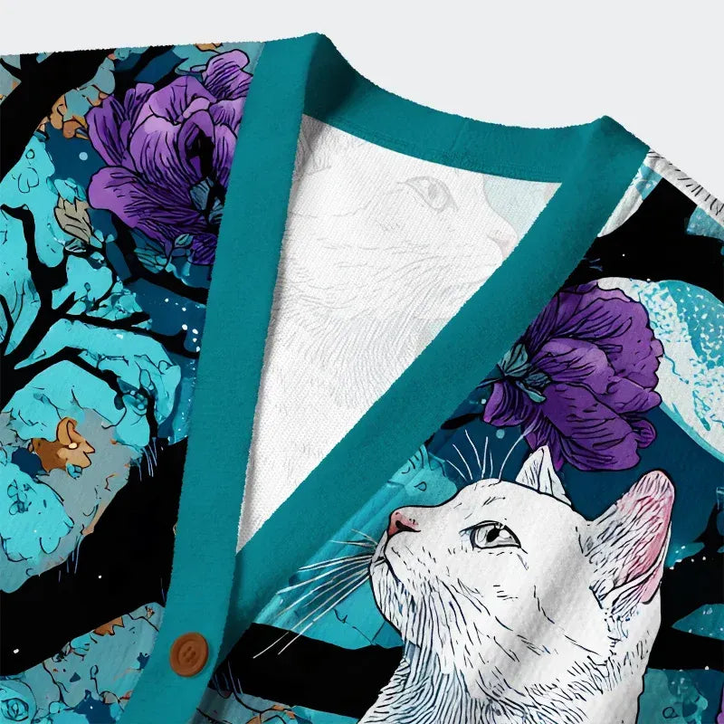 Japanese white cat cardigan sweater on sale