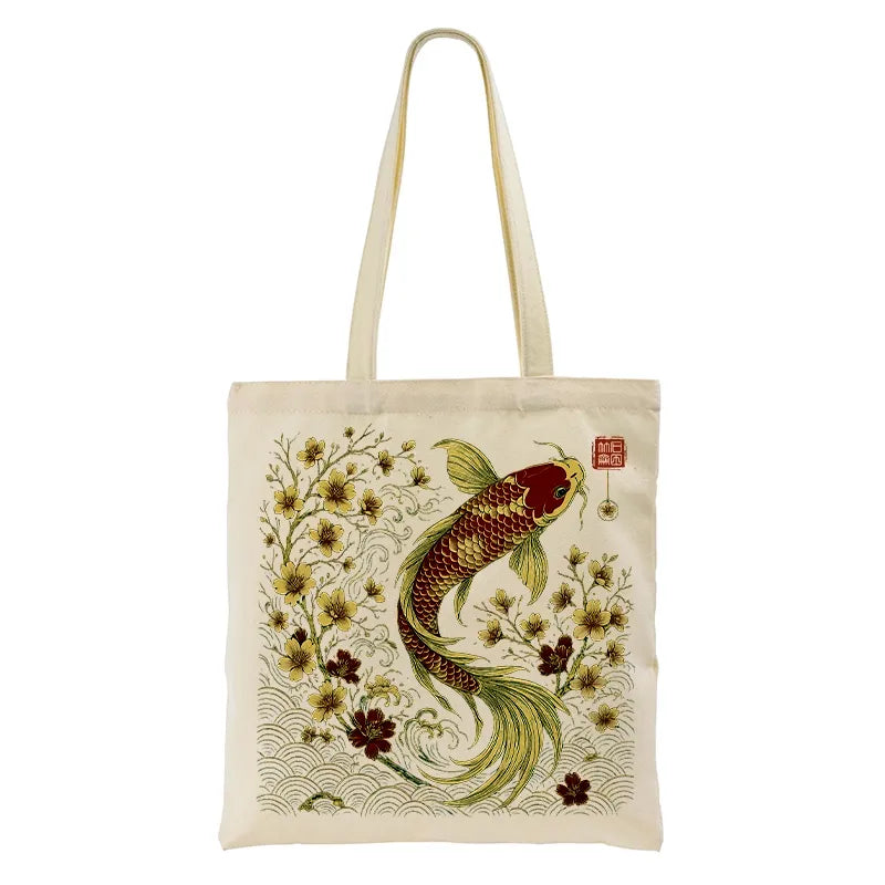 Kyoto-Lion Vintage Sakura And Koi Tote Bag