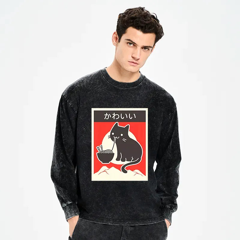 Kyoto-Lion 'Kawaii' Vintage Style Japenese Ramen Cat Sweatshirt