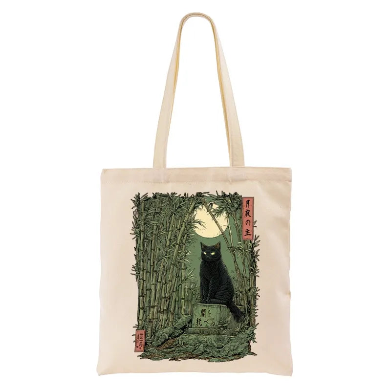 Kyoto-Lion Black Cat In The Bamboo Forest Tote Bag