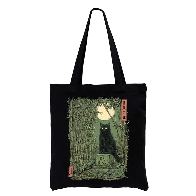Kyoto-Lion Black Cat In The Bamboo Forest Tote Bag