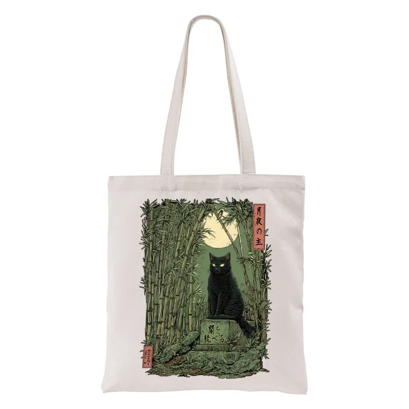 Kyoto-Lion Black Cat In The Bamboo Forest Tote Bag