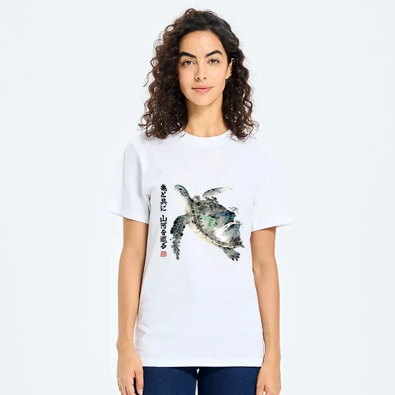Kyoto-Lion Ink Wash Sea Turtle Art Classic T-Shirt