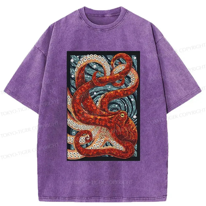 Colorful Octopus Washed T-Shirt for Summer