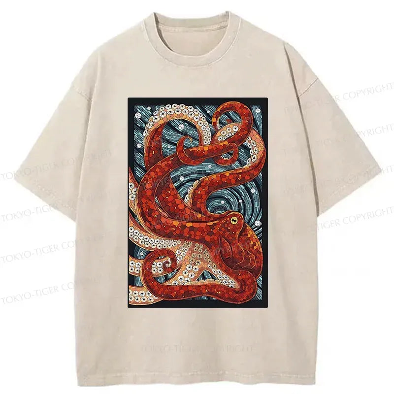 Colorful Octopus Washed T-Shirt for Summer