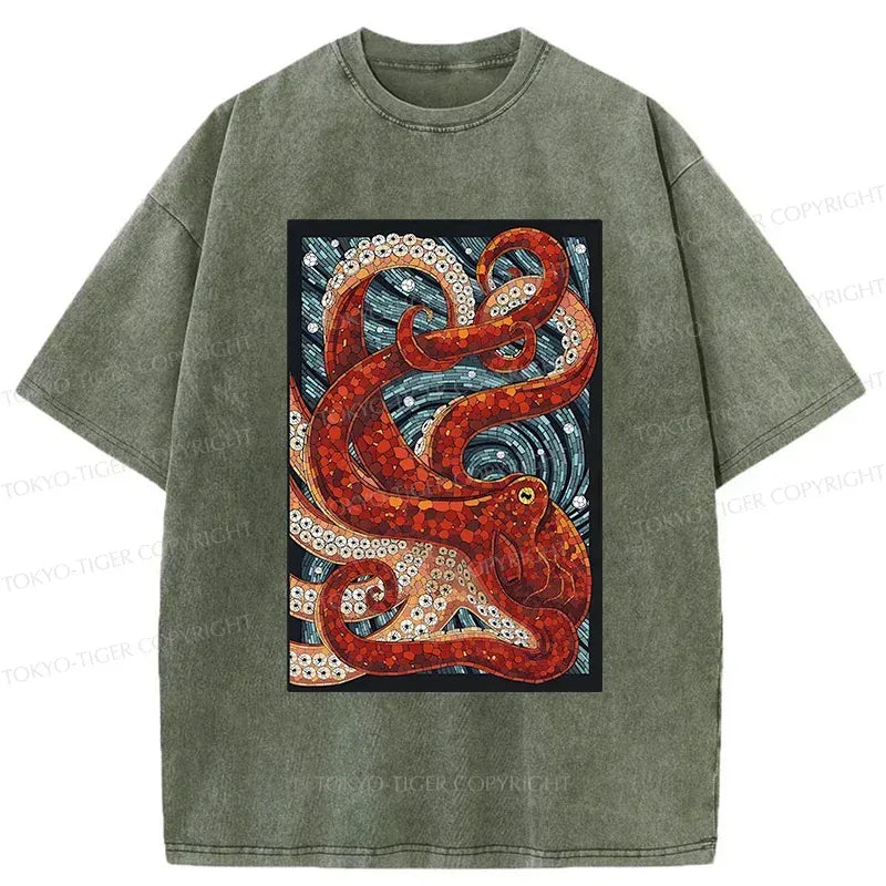 Colorful Octopus Washed T-Shirt for Summer