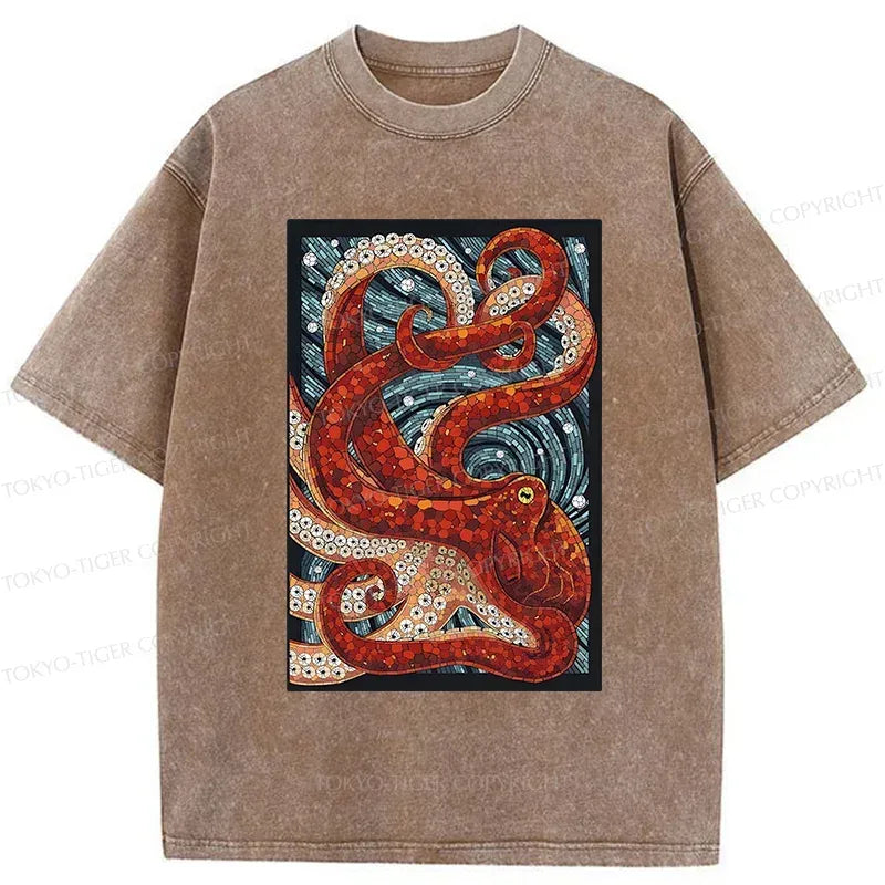 Kyoto-Lion Colorful Octopus Washed T-Shirt