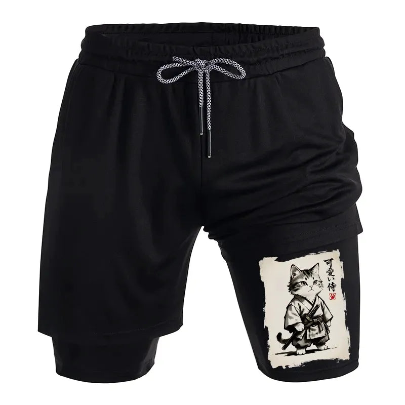 japanese samurai cat training shorts