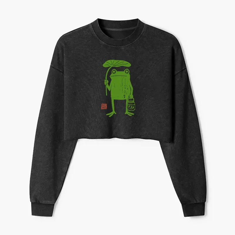 Japanese frog crop sweatshirt for women