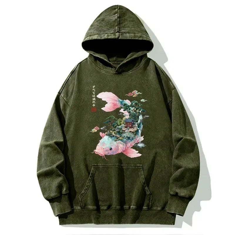 Kyoto-Lion Journey Of The Flowing Koi Washed Hoodie