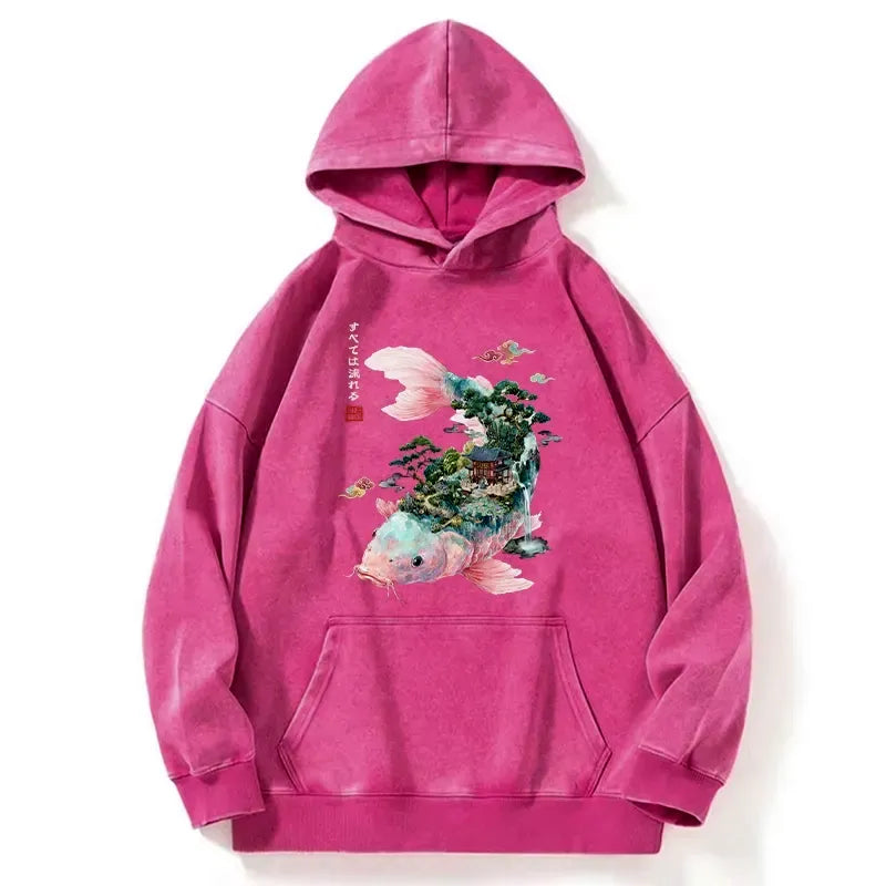 Kyoto-Lion Journey Of The Flowing Koi Washed Hoodie