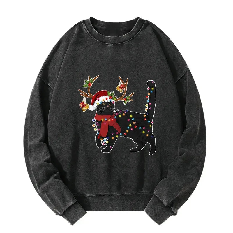 Christmas Black Cat Sweatshirt for Daily Wear