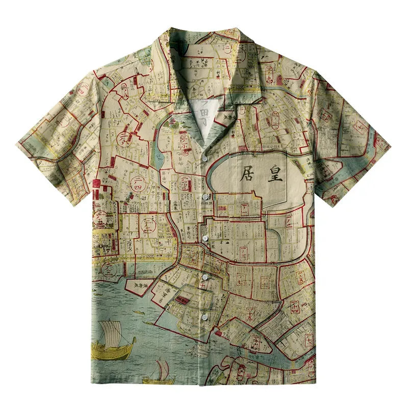 Kyoto-Lion Vintage Historical Map Aloha Hawaiian Shirt