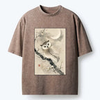 Vintage Owl T-Shirt with Plum Blossom Art