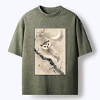 Vintage Owl T-Shirt with Plum Blossom Art