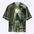 Kyoto-Lion Green Bamboo Forest Cat Glossy Oversized Jersey