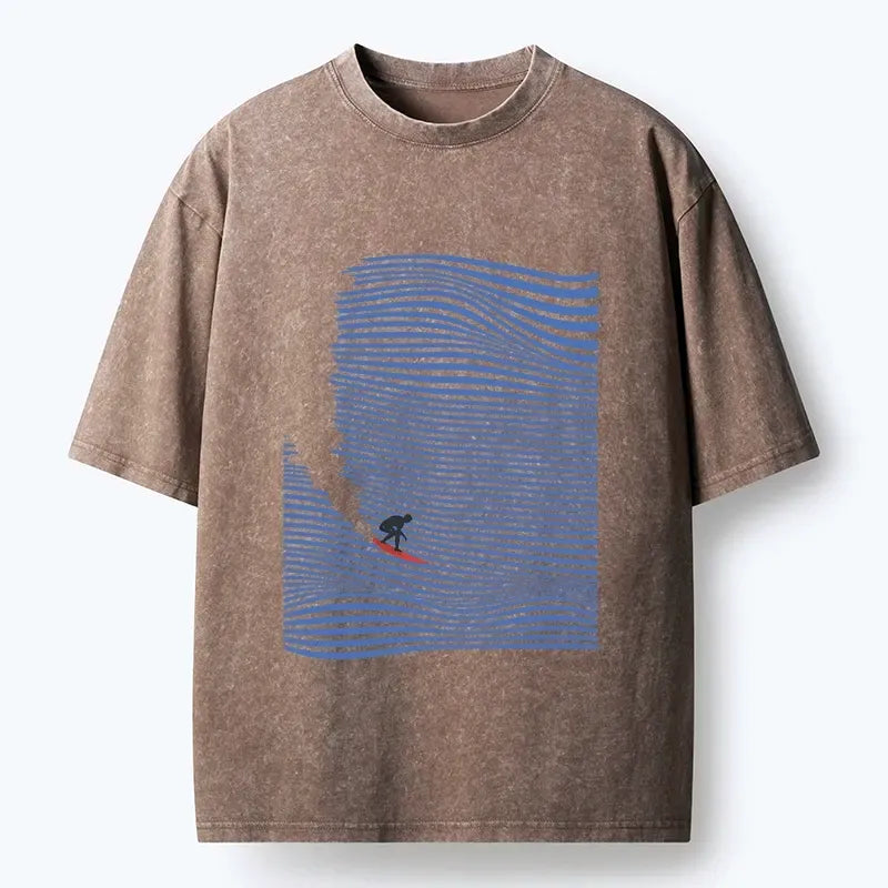 Kyoto-Lion Ocean Line Surf Graphic Print Washed T-Shirt