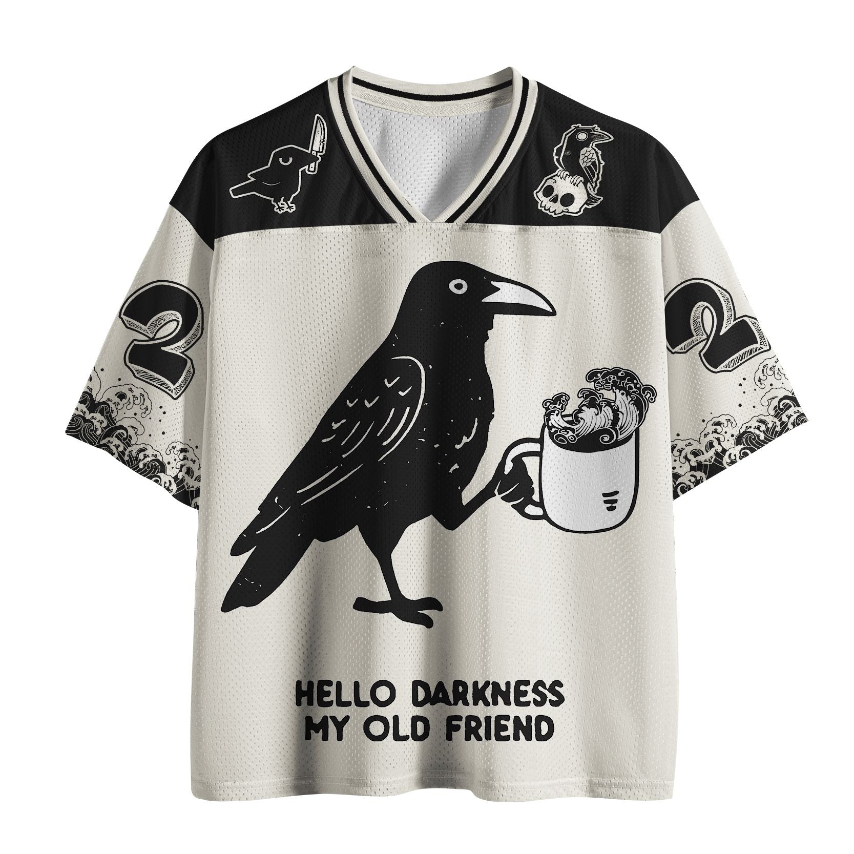 Kyoto-Lion Crow Drinking Black Coffee Funny Mesh Jersey