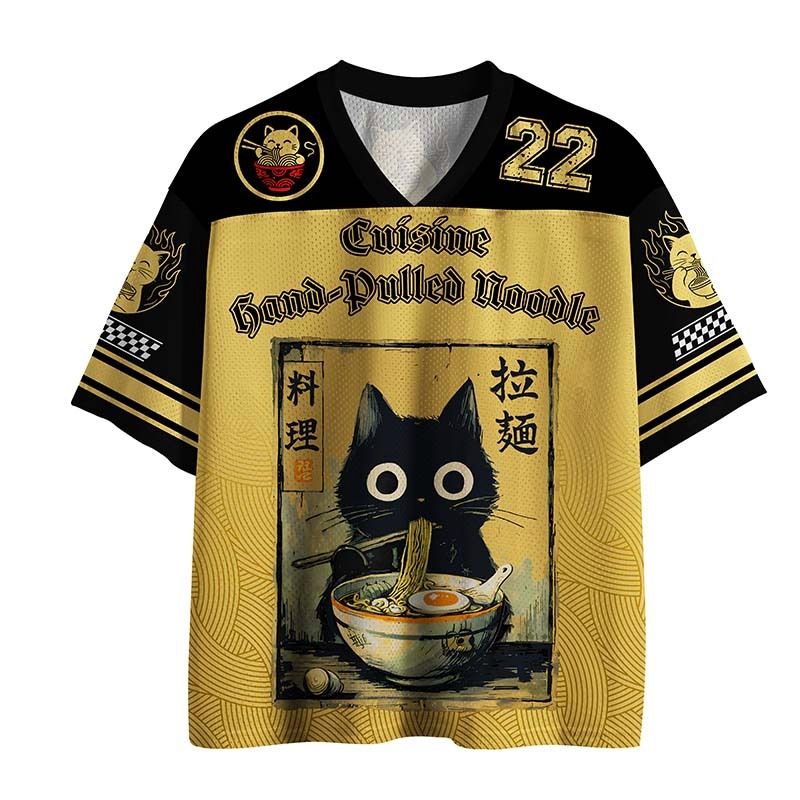Cute Black Cat Ramen Mesh Jersey