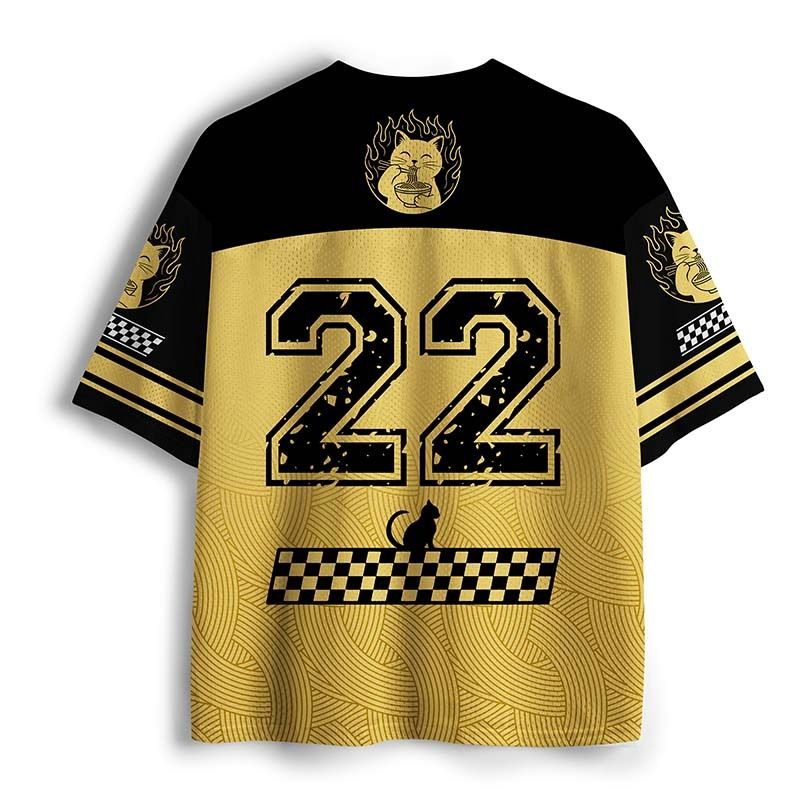 Kyoto-Lion Cute Black Cat Eating Ramen Japan Mesh Jersey