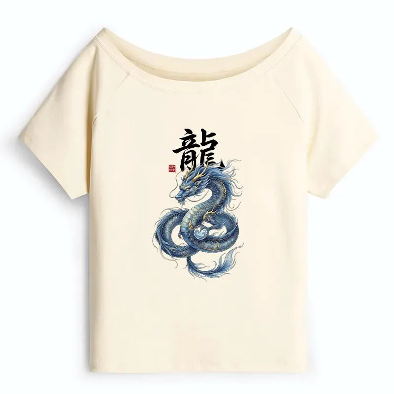 Japanese Dragon Off Shoulder T-Shirt