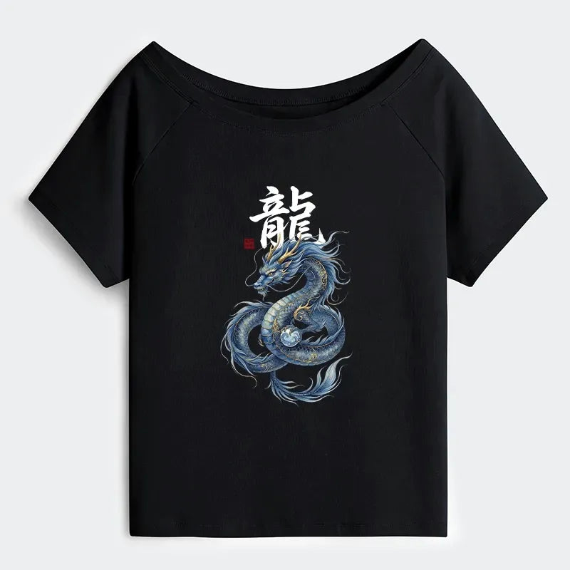 Japanese Dragon Off Shoulder T-Shirt