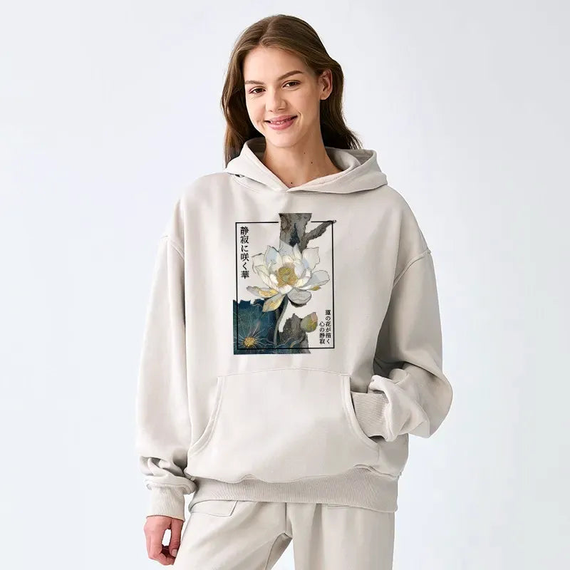 Kyoto-Lion Blooming Lotus Japan Adult Fleece Hoodie