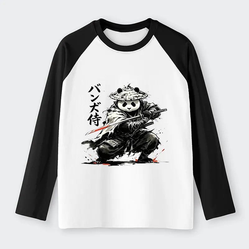 Kyoto-Lion Panda Samurai Warrior Raglan Long Sleeve T-shirt