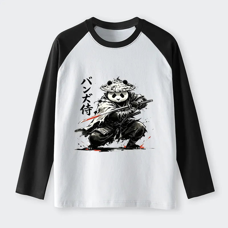 Kyoto-Lion Panda Samurai Warrior Raglan Long Sleeve T-shirt