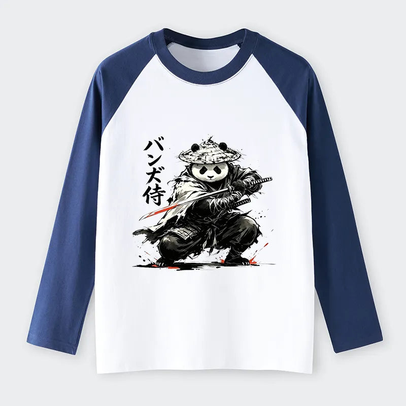 Kyoto-Lion Panda Samurai Warrior Raglan Long Sleeve T-shirt