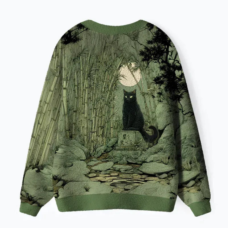 Kyoto-Lion Cat Under The Moon Ugly Cardigan Sweater