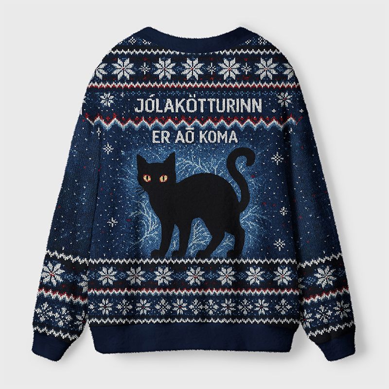 Kyoto-Lion The Yule Cat Is Coming Ugly Cardigan Sweater