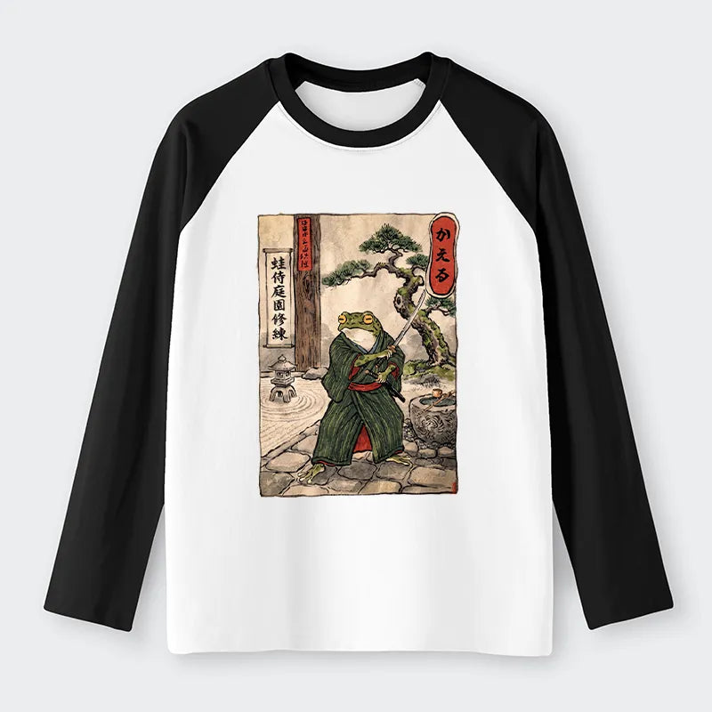 Kyoto-Lion Samurai Frog Training Raglan Long Sleeve T-shirt