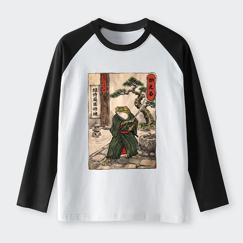 Kyoto-Lion Samurai Frog Training Raglan Long Sleeve T-shirt